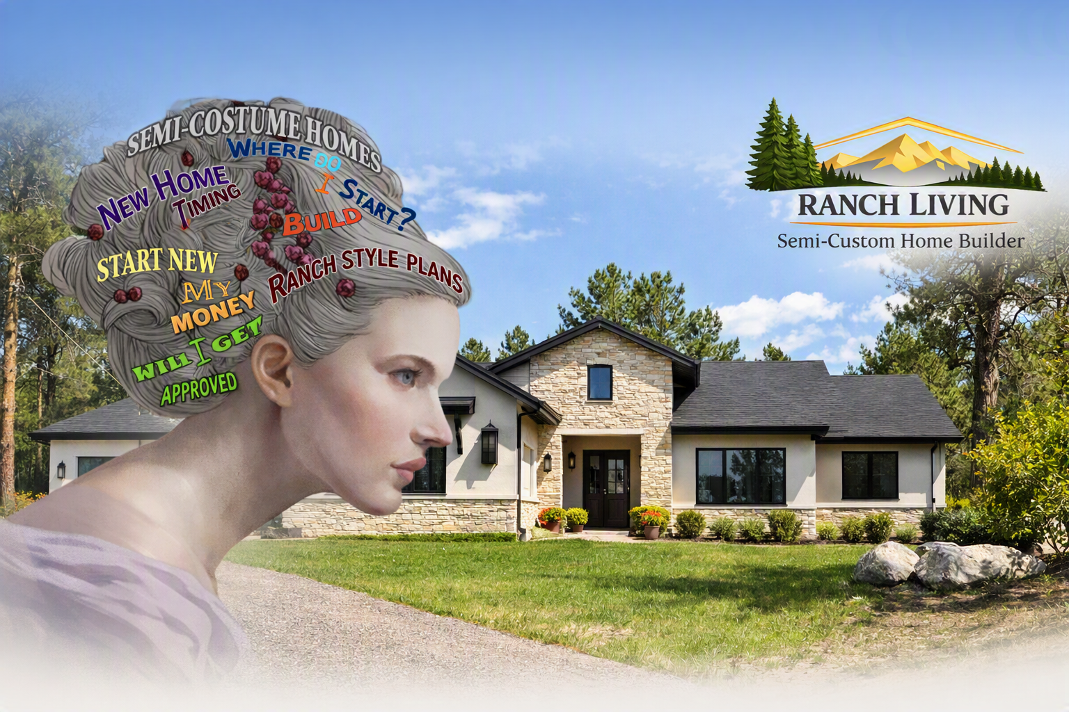 Ranch Living blog banner featuring a semi-custom home and homebuyer questions